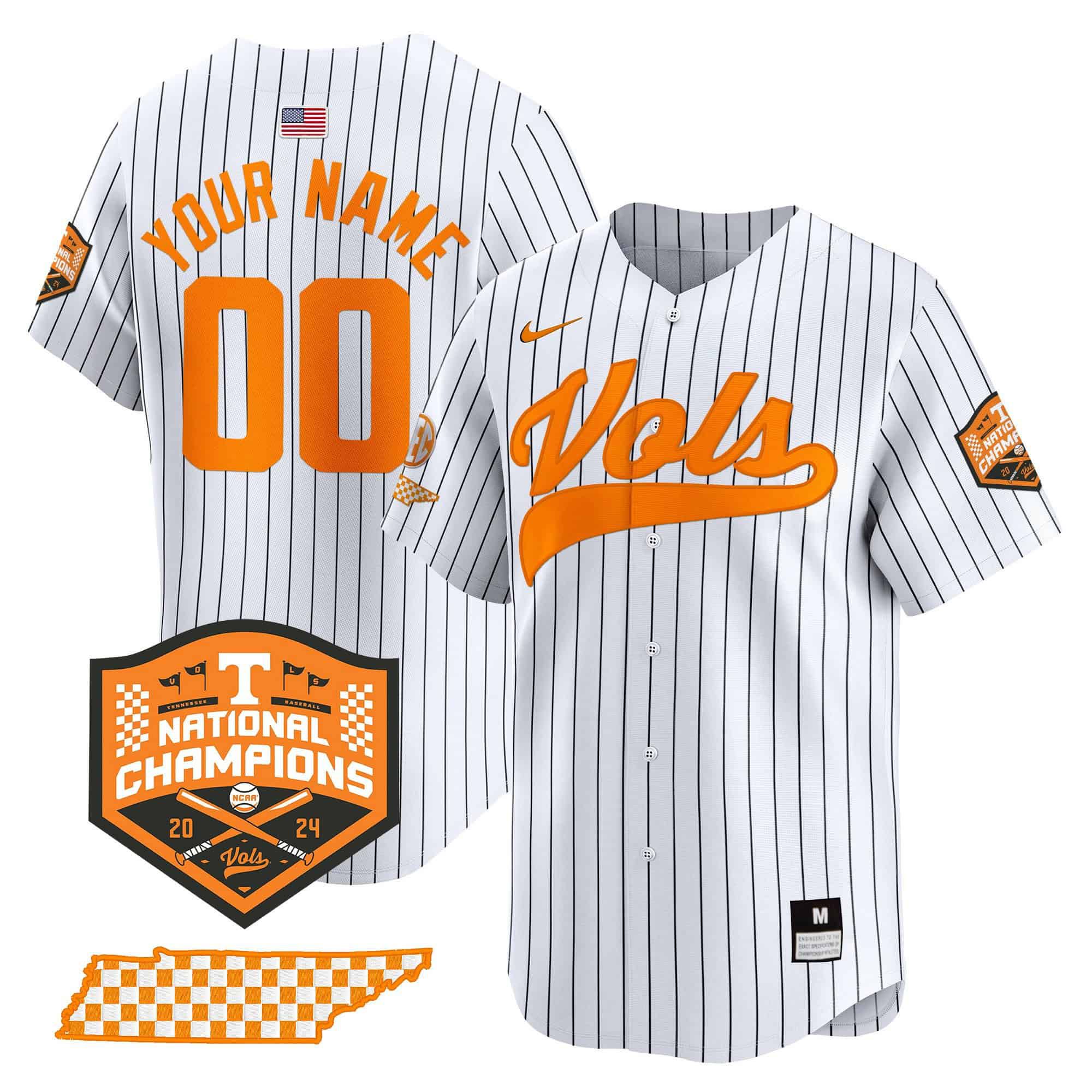 Men Tennessee Volunteers White Stripe 2024 Nike Champions Vapor Premier Limited Custom NCAA Jersey